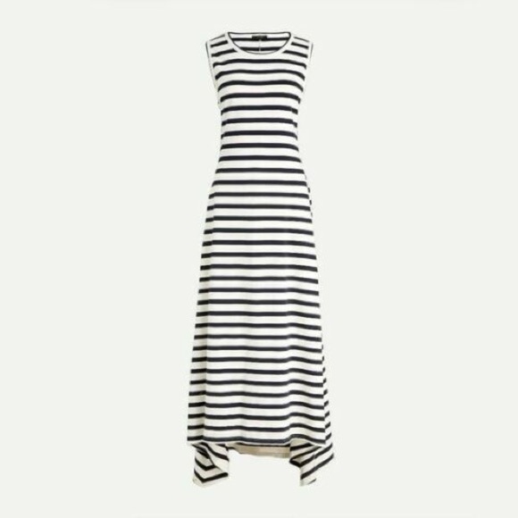 J Crew Womens Soft Cotton High Low Maxi Dress Nautical Navy White Stripe M - Picture 2 of 8